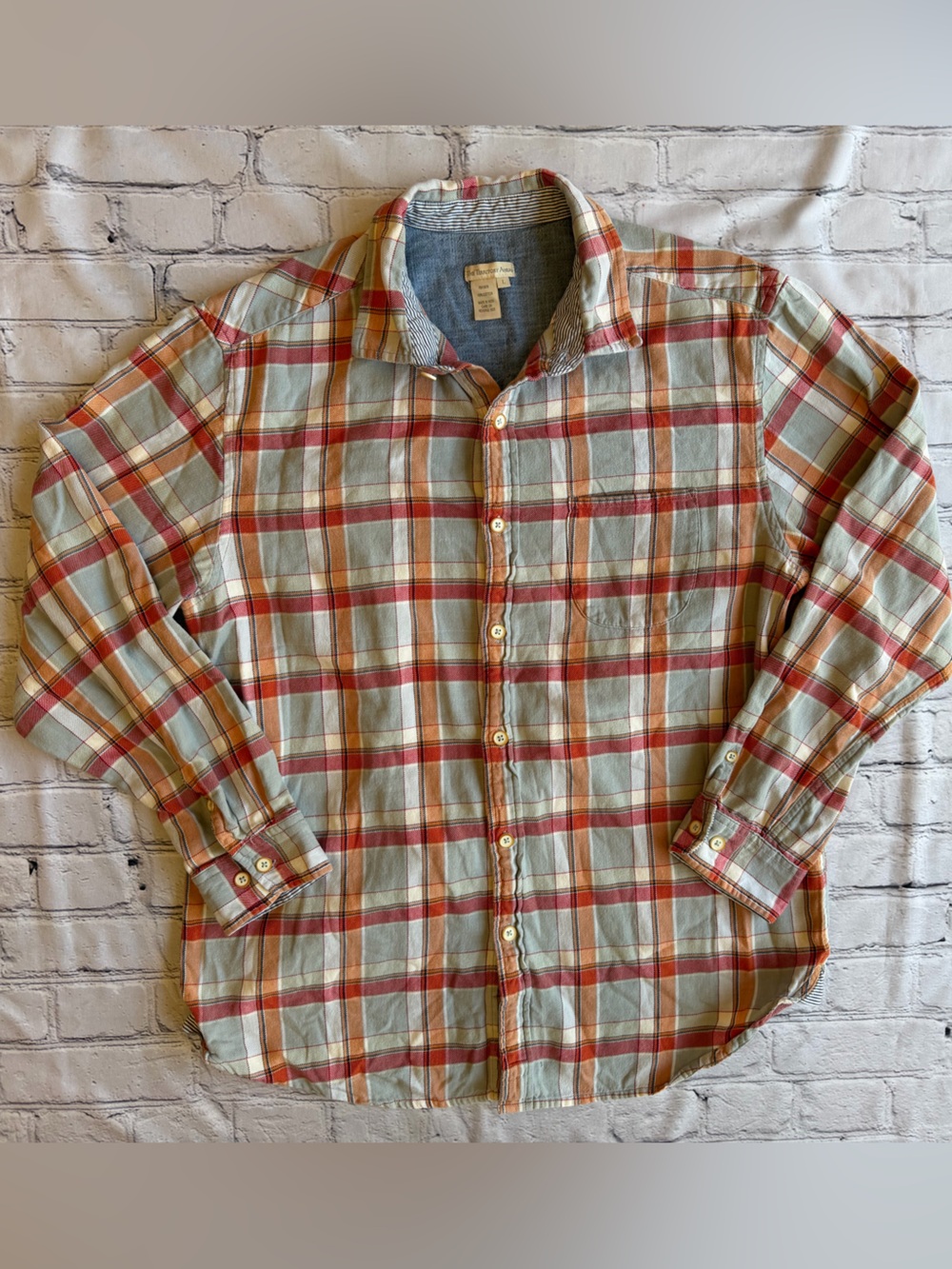 The Territory Ahead Men's Plaid Button-Down Shirt Large Natural 100% Cotton